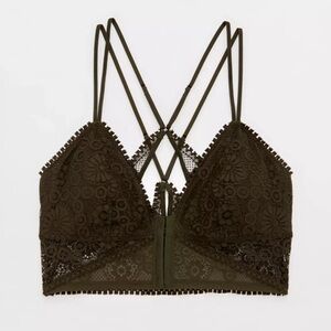 Women's Aerie Joy Lace Padded Longline Bralette Green Olive Petal XS NWOT